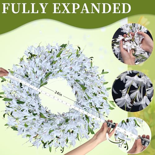 LOKEISNA Spring Wreath White Forsythia Door Wreath, 24 Inch Summer Wreaths for Front Door Outside, Artificial Handmade Forsythia Flower Wreath for Front Door Window Wall Indoor Outdoor Décor Gift - Image 2