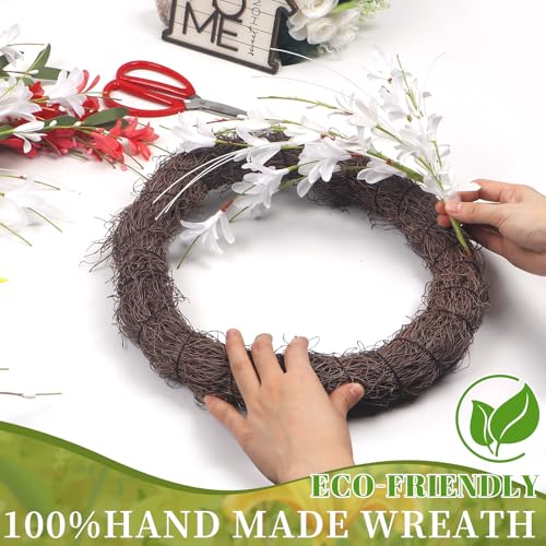 LOKEISNA Spring Wreath White Forsythia Door Wreath, 24 Inch Summer Wreaths for Front Door Outside, Artificial Handmade Forsythia Flower Wreath for Front Door Window Wall Indoor Outdoor Décor Gift - Image 5