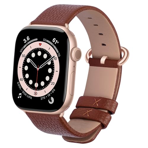 Fullmosa Leather Band Compatible with Apple Watch 49mm 45mm 44mm 42mm Women Men Band Strap for iWatch SE2/SE/Ultra 49mm/9/8/7/6/5/4/3/2/1,Brown - Image 1