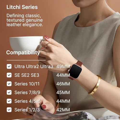Fullmosa Leather Band Compatible with Apple Watch 49mm 45mm 44mm 42mm Women Men Band Strap for iWatch SE2/SE/Ultra 49mm/9/8/7/6/5/4/3/2/1,Brown - Image 3