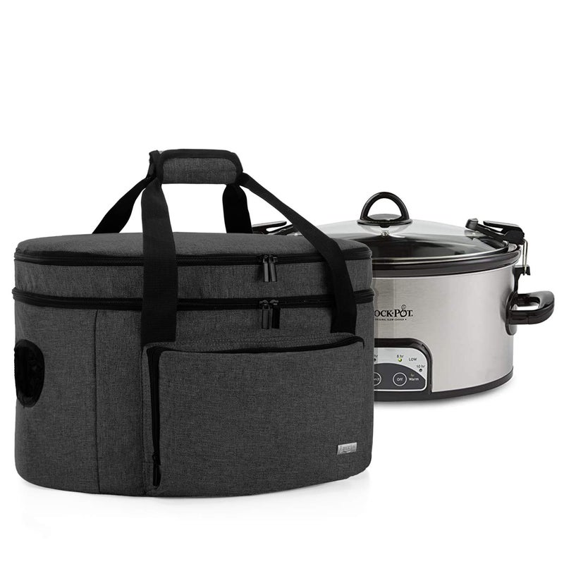 LUXJA LUXJA Double Layers Slow Cooker Bag with a Bottom Pad and Lid Fasten Straps Insulated Carrier Fits for Most 68 Quart Oval Slow Cooker Black Bag Only