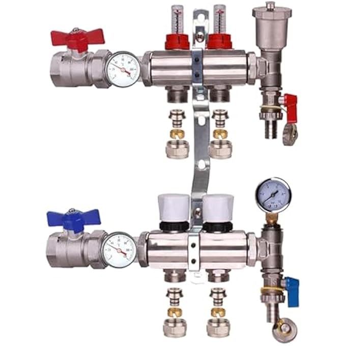 2 PORT UNDERFLOOR HEATING MANIFOLD: EFFICIENT HEATING SOLUTION FOR YOUR HOME - MAXIMIZE COMFORT, SAVE ENERGY. STURDY DESIGN, EASY INSTALLATION, SUITABLE FOR WATER-BASED RADIANT FLOOR HEATING SYSTEMS. - Image 1