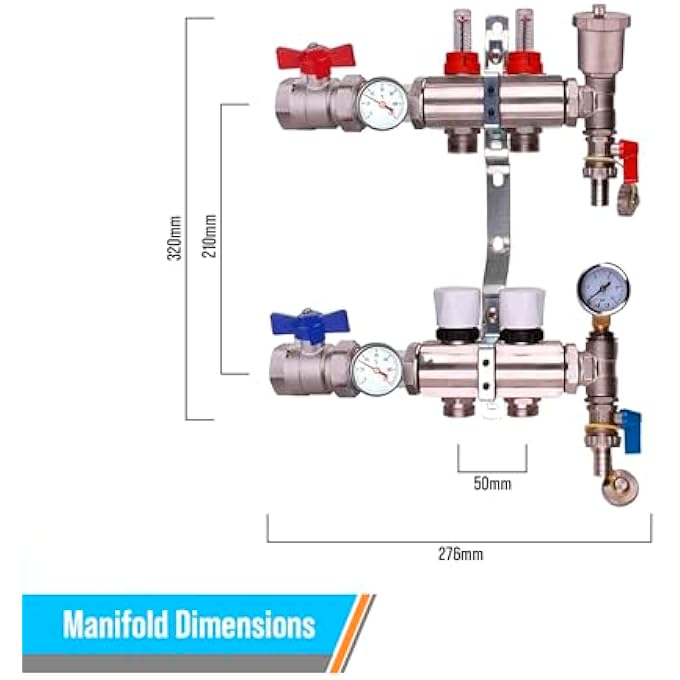 2 PORT UNDERFLOOR HEATING MANIFOLD: EFFICIENT HEATING SOLUTION FOR YOUR HOME - MAXIMIZE COMFORT, SAVE ENERGY. STURDY DESIGN, EASY INSTALLATION, SUITABLE FOR WATER-BASED RADIANT FLOOR HEATING SYSTEMS. - Image 3