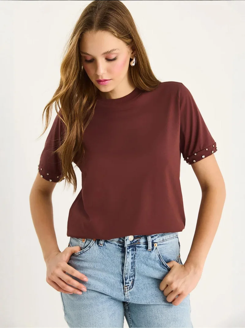 بيانكو لوتشي تيشيرت  مطرز بياقة دائرية وأكمام قصيرة