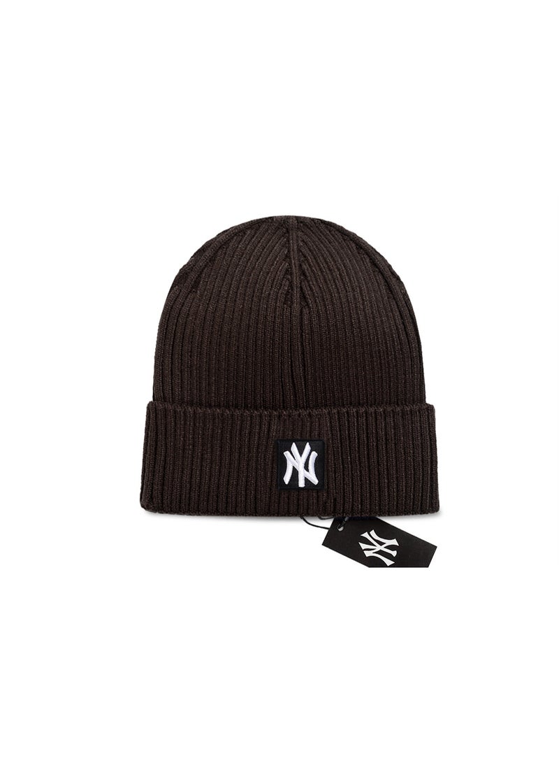 NEW ERA MLB New York Yankees Dark Brown Rib Knit Cuff Beanie (NY Logo Patch)