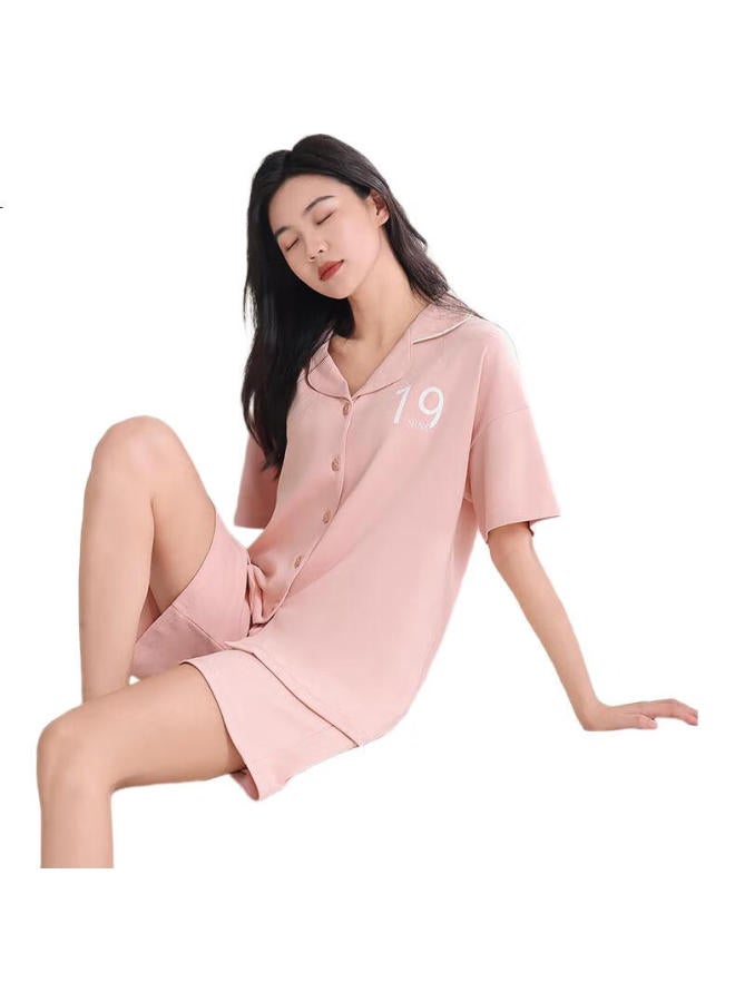 JOAE 100% Cotton High-End Women'S Pajamas Summer Thin Short Sleeve Shorts Cardigan Home Wear Pearl Pink M - Image 3