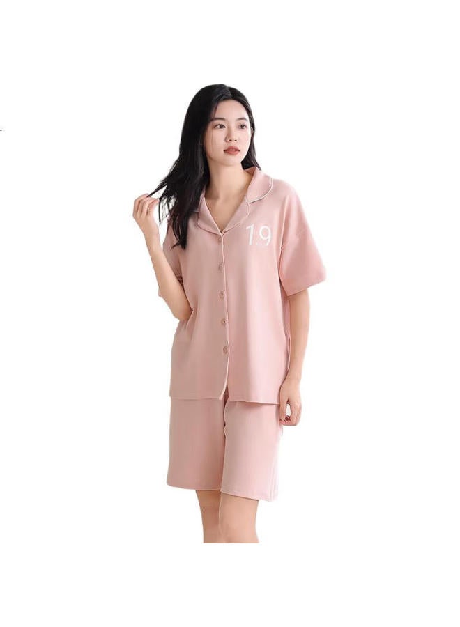 JOAE 100% Cotton High-End Women'S Pajamas Summer Thin Short Sleeve Shorts Cardigan Home Wear Pearl Pink M - Image 1