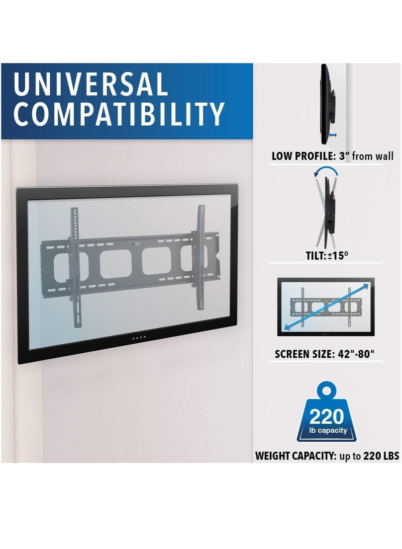 Large Tilting TV Wall Mount Bracket 42 43 50 55 58 65 70 75 80 Inch 220 Pound Capacity VESA Compatible Low Profile Flat Screens.  - Image 5