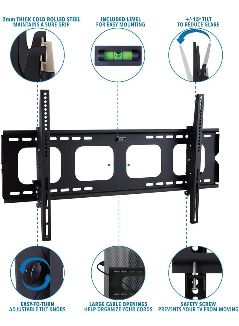 Large Tilting TV Wall Mount Bracket 42 43 50 55 58 65 70 75 80 Inch 220 Pound Capacity VESA Compatible Low Profile Flat Screens.  - Image 2
