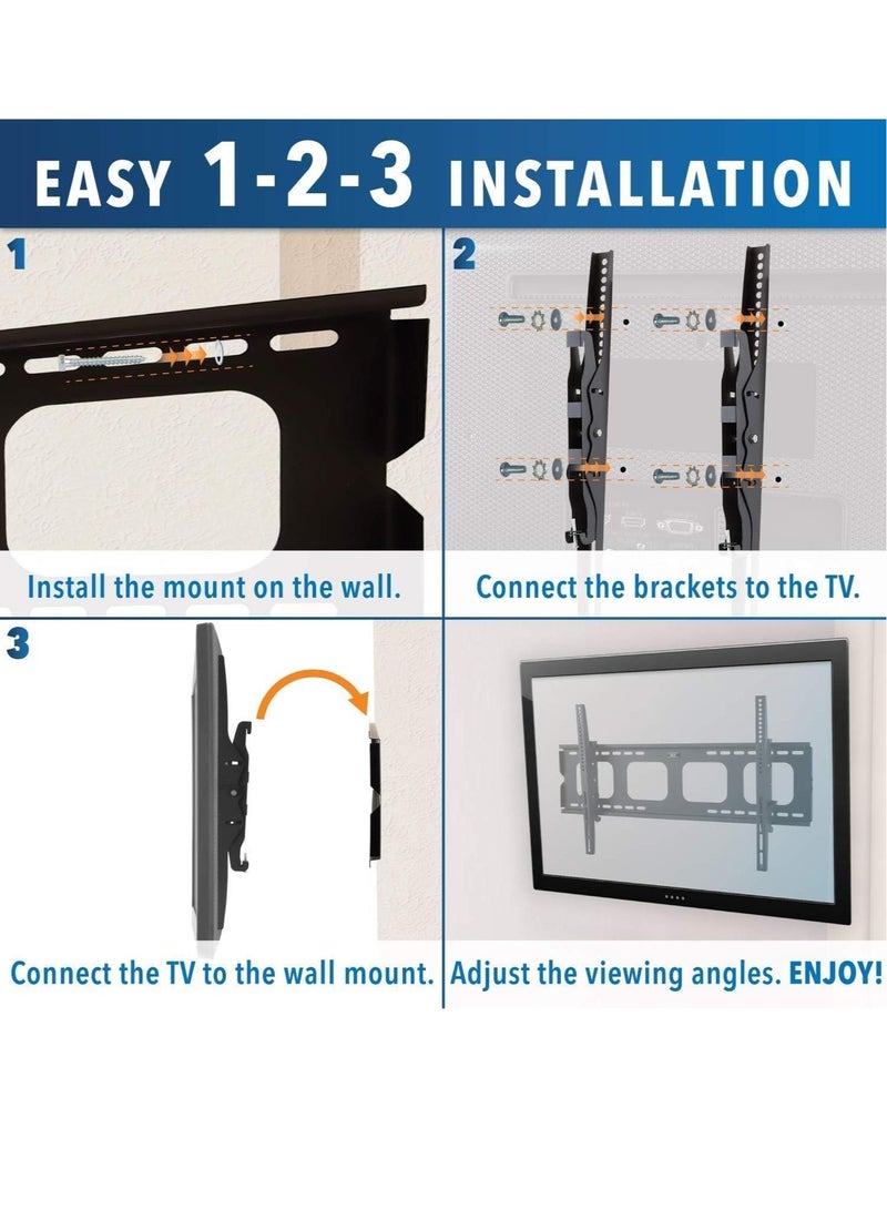 Large Tilting TV Wall Mount Bracket 42 43 50 55 58 65 70 75 80 Inch 220 Pound Capacity VESA Compatible Low Profile Flat Screens.  - Image 4