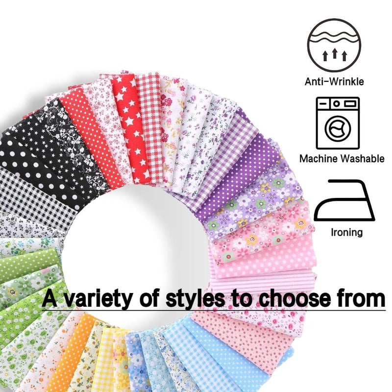 VUFVOID High-Grade Cotton Quilting Fabric Bundle, 100% Cotton Floral Print Patchwork Material for DIY Sewing, Cushions, Crafts, Machine Washable, Multi-Color Patterns (Red, 20 * 20'') - Image 3