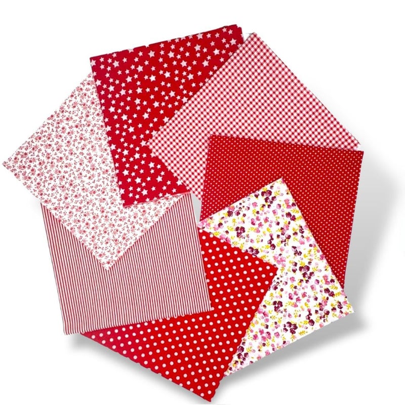 VUFVOID High-Grade Cotton Quilting Fabric Bundle, 100% Cotton Floral Print Patchwork Material for DIY Sewing, Cushions, Crafts, Machine Washable, Multi-Color Patterns (Red, 20 * 20'') - Image 1