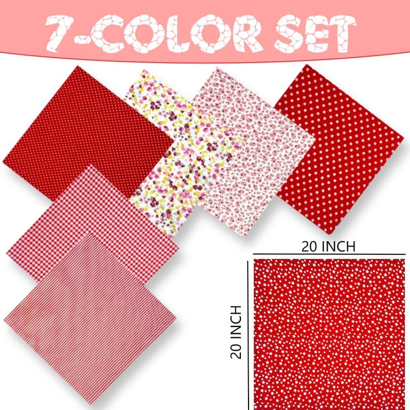VUFVOID High-Grade Cotton Quilting Fabric Bundle, 100% Cotton Floral Print Patchwork Material for DIY Sewing, Cushions, Crafts, Machine Washable, Multi-Color Patterns (Red, 20 * 20'') - Image 2