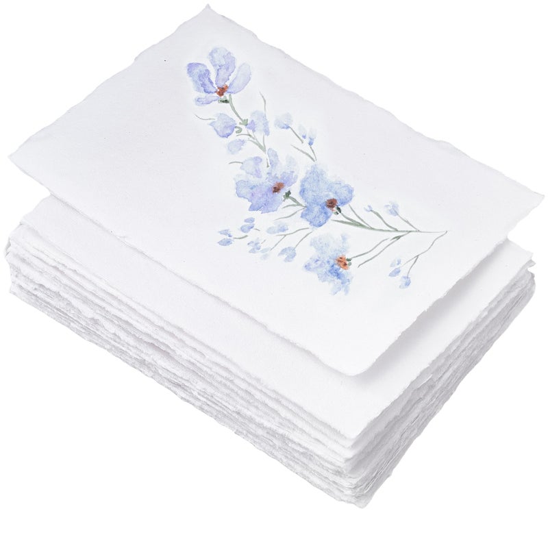 Wanderings A4 Handmade Blank White Deckle Edge Paper - 8.25x11.7” - Pack of 50 - Watercolor/Mixed Media Cotton Sheets - Paintings, Drawings, Letters, Stationery - Thick 150 GSM - Large Size - Image 1