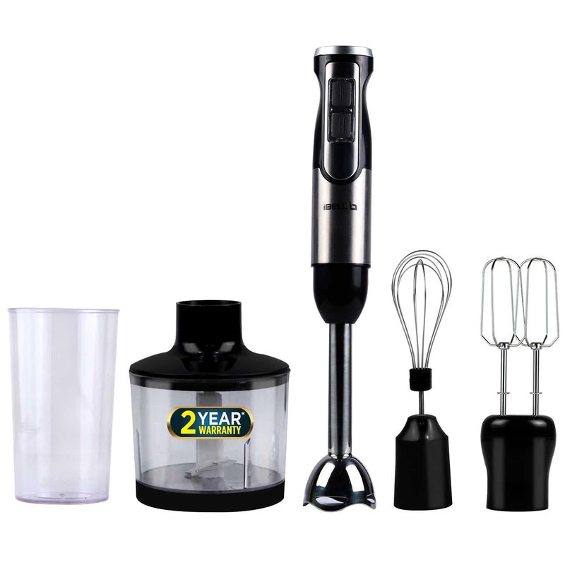 iBELL HB1000J 5in1 Hand Blender 1000Watt Adjustable Speed Control Hand Mixer with WhiskerBeater Immersion Blender Vegetable Chopper 600ml Container Black - Image 1