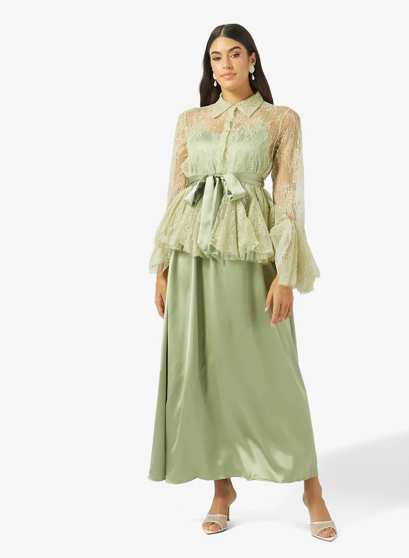 Khizana Lace Peplum Top & Skirt Set