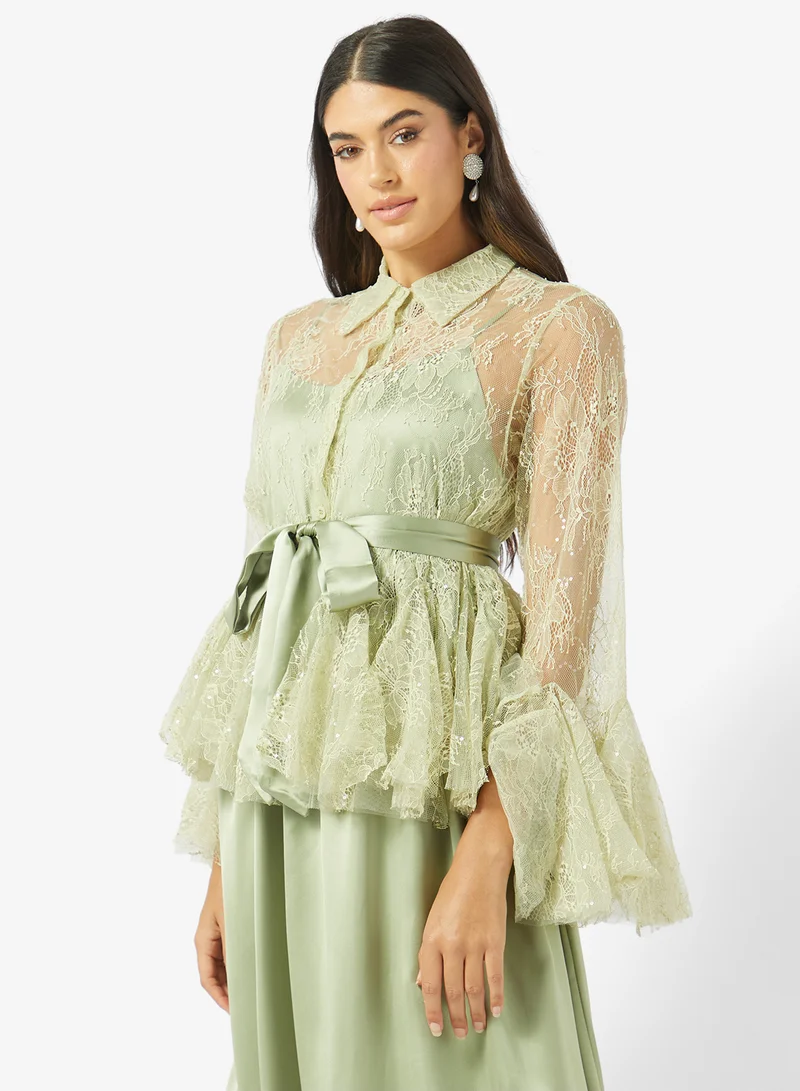 Khizana  Lace Peplum Top & Skirt Set for Women | Best Price UAE