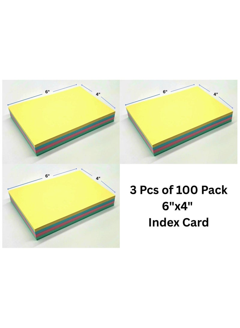 Blank Flash Cards (Pack of 3) 100 Pack Plain Colored Index Cards 6" x 4" 180 GSM for Business, Office School Learning Revision Record Cards - Image 1