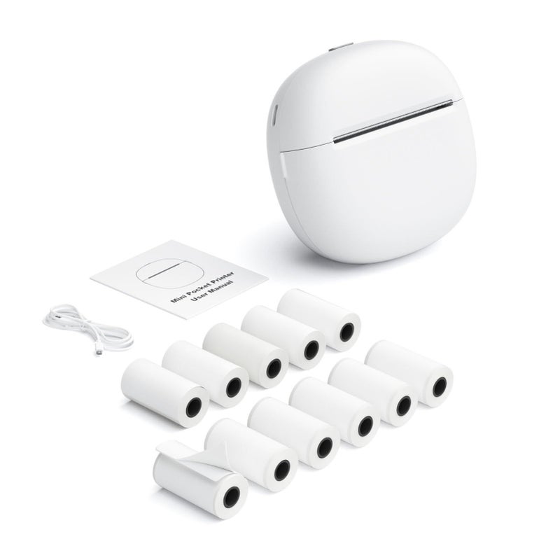 57mm Pocket Photo Printer Thermal Label Maker With 6 Rolls Paper 203 DPI Resolution For iOS And Android 8 To 10 Hours Printing 1200mAh Battery White - Image 2