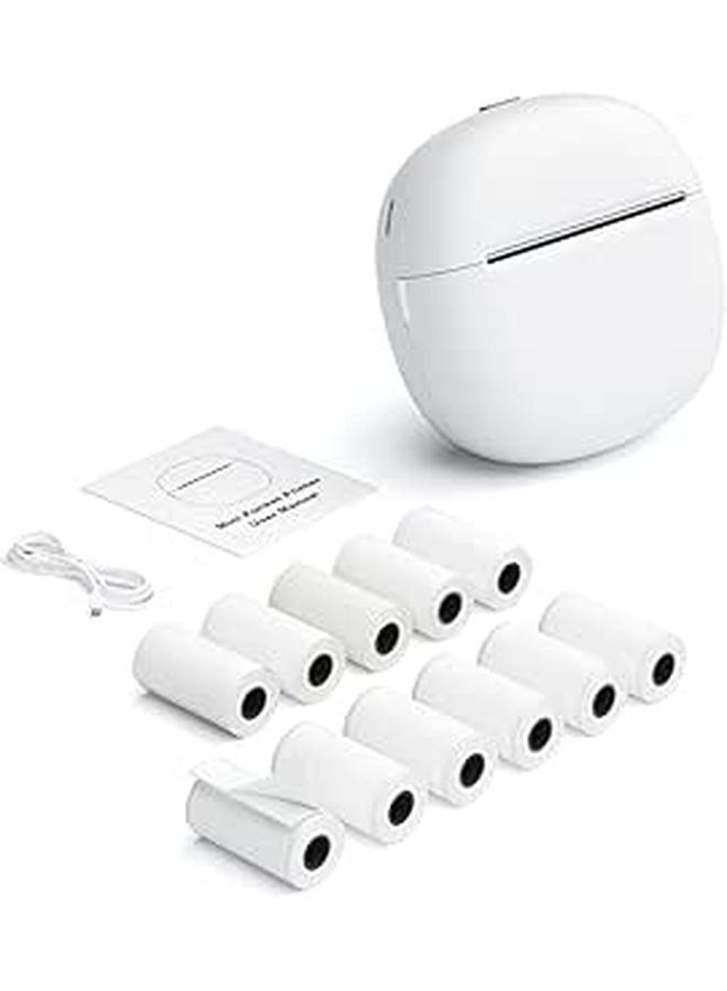 57mm Pocket Photo Printer Thermal Label Maker With 6 Rolls Paper 203 DPI Resolution For iOS And Android 8 To 10 Hours Printing 1200mAh Battery White - Image 1