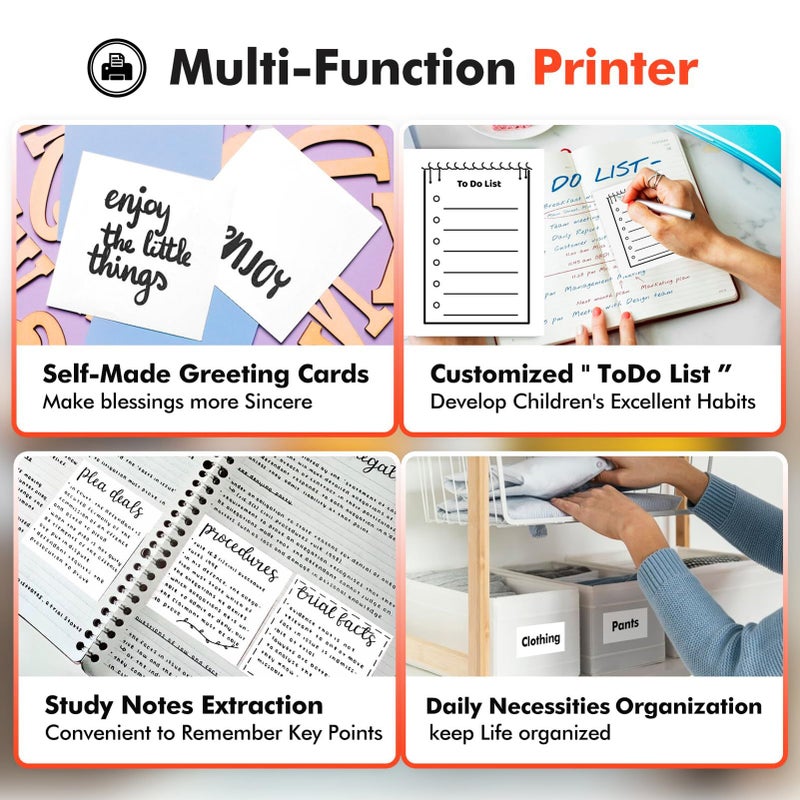 57mm Pocket Photo Printer Thermal Label Maker With 6 Rolls Paper 203 DPI Resolution For iOS And Android 8 To 10 Hours Printing 1200mAh Battery White - Image 4
