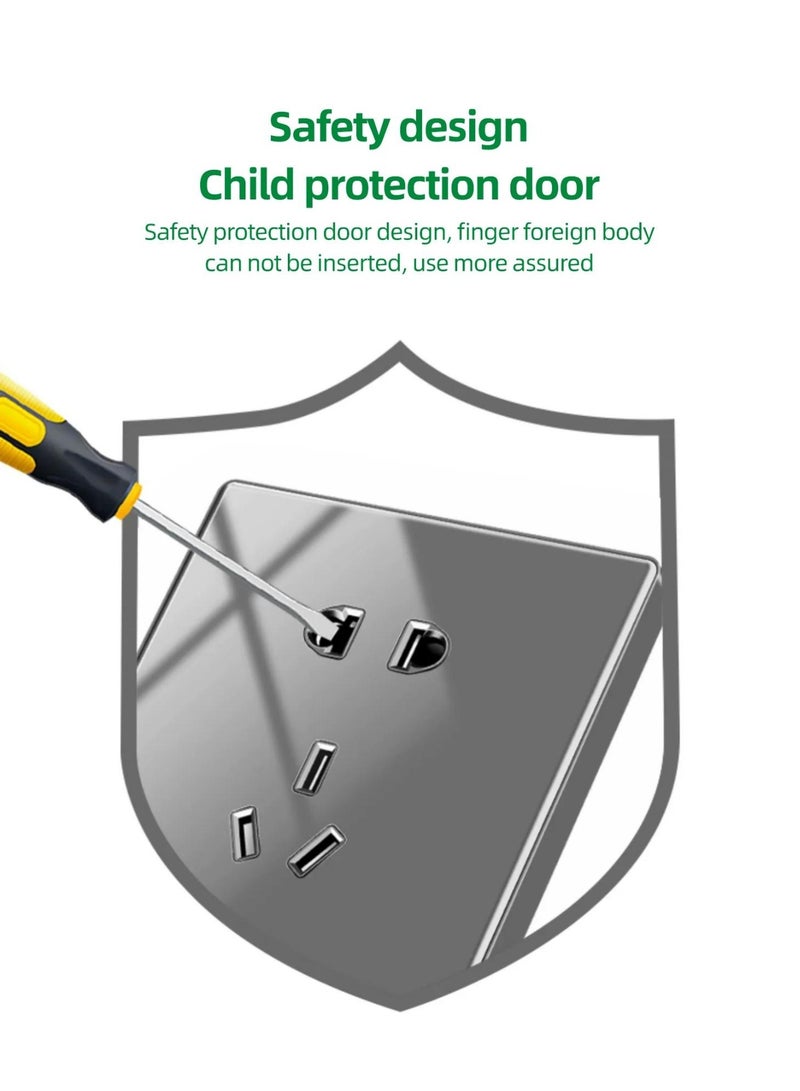 Vmax Wall Socket – Double 3-Pin with Switches, USB & Type-C Ports, Neon Indicator – Gray/White - Image 3