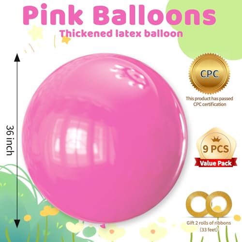 KAWKALSH Pink Balloons 9pcs 36 Inch Extra Large Big Jumbo Giant Matte Pink Balloons for Baby Shower Valentines Day Princess Bridal Shower Bachelorette Birthday Party Decorations - Image 5