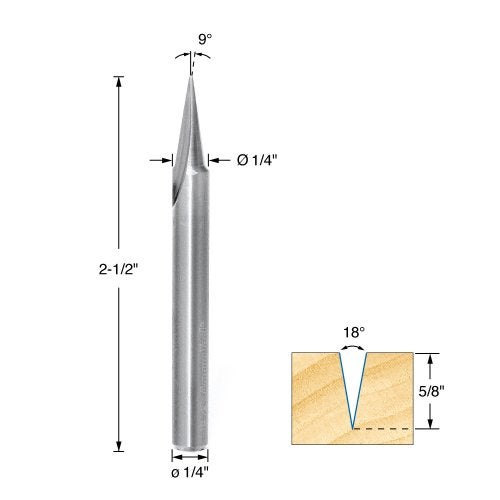 Amana Tool - 45783 Solid Carbide Carving Liner 18 Deg x 1/4 Dia x 5/8 x 1/4" Shank x 1 - Image 2