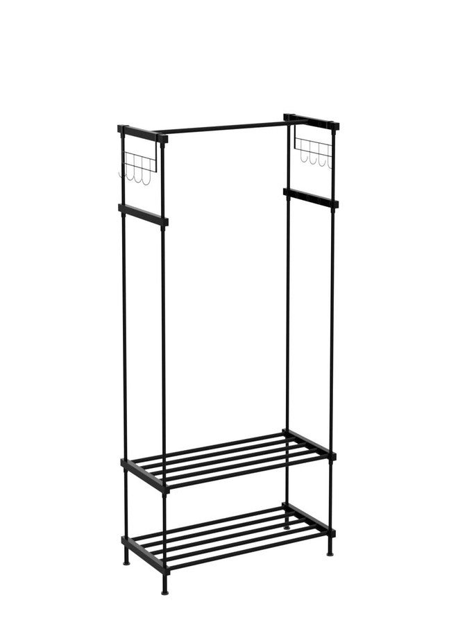 ADA® Premium Heavy Duty Multifunctional Drizzle Metal Clothe Rail | High Density Garment Rack with 8 Hooks and 2 Lower Shelves - Black (84 x 30 x 140cm) - Image 4