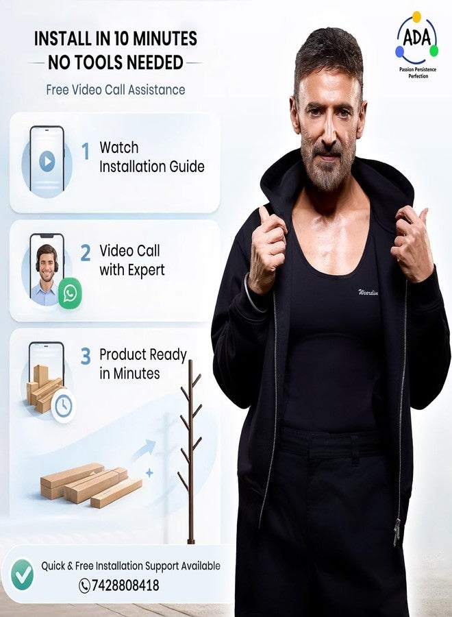 ADA® Premium Heavy Duty Multifunctional Drizzle Metal Clothe Rail | High Density Garment Rack with 8 Hooks and 2 Lower Shelves - Black (84 x 30 x 140cm) - Image 2