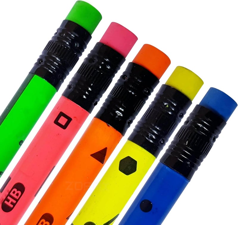 NATARAJ Fluro Print Round Pencils with Rubber Tip - 12 Pack - Image 3