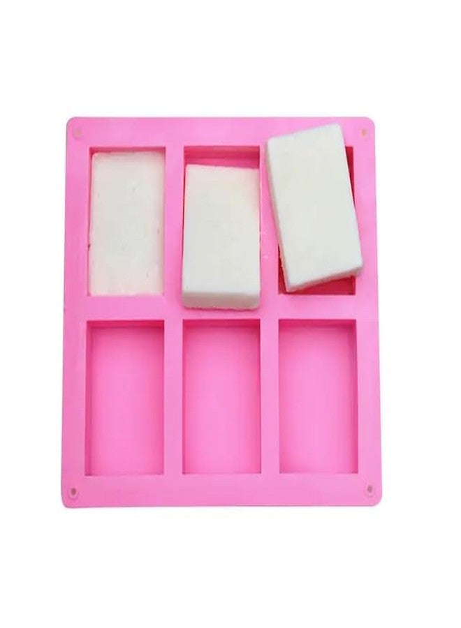TP Incorp 6-Cavity Rectangle Silicone Soap Mould, Multi-Purpose Baking Tray for Cake, Chocolate, Ice Cube, Pink - Image 1