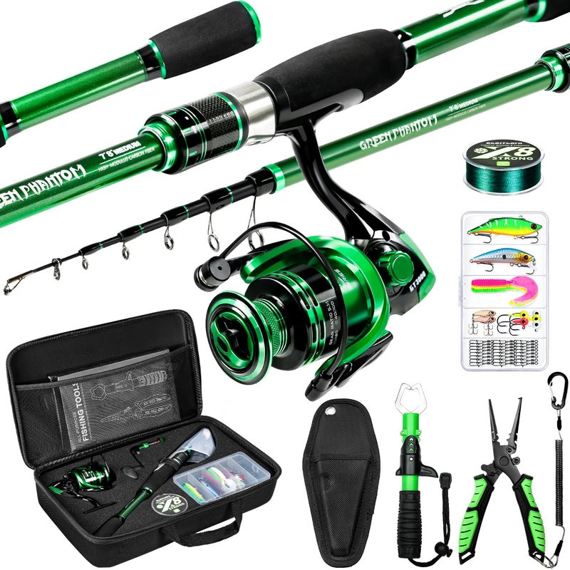 Ghosthorn Fishing Rod and Reel Combo Telescopic Pole Kit Plier Portable Travel Kit with Carrier Bag for Freshwater Saltwater - Image 1