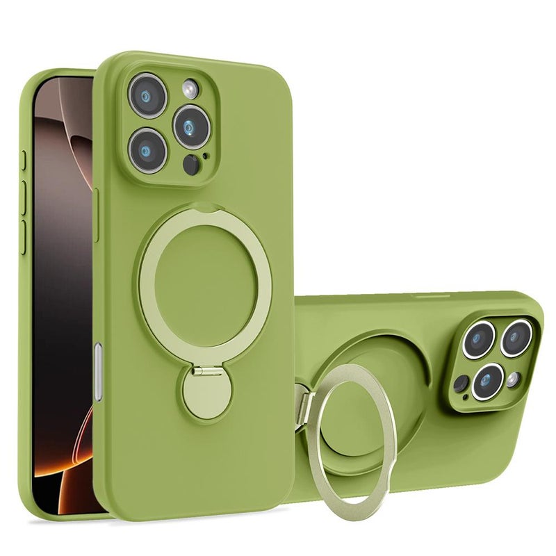 erorex For iPhone 16 Pro Liquid Silicone MagSafe Holder Phone Case(Green) - Image 1