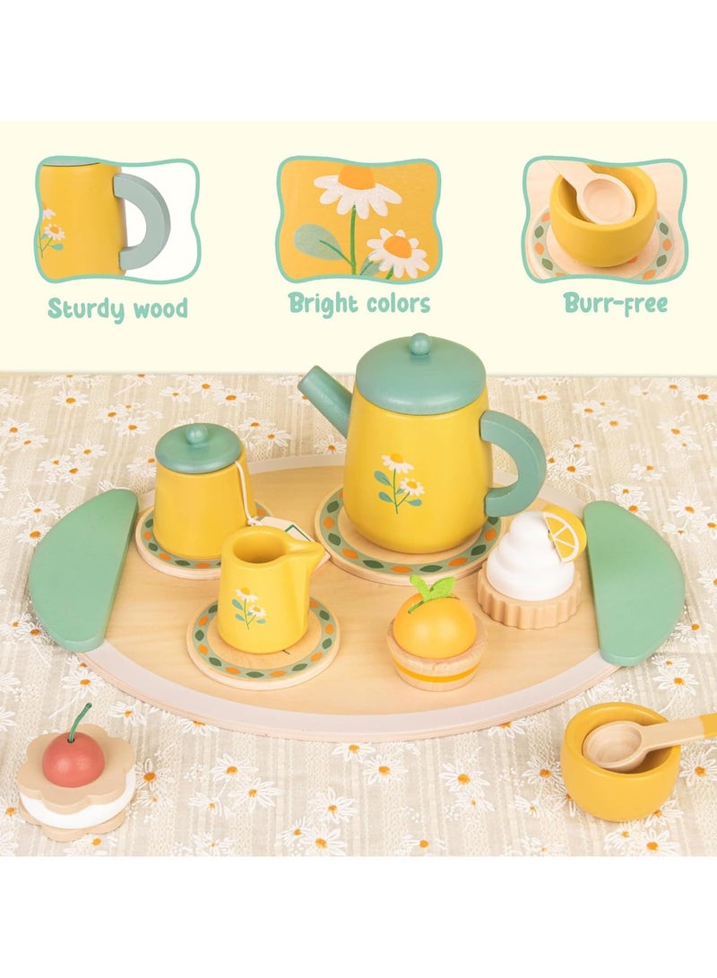 Tea Party Set Wooden Toys for Toddlers Little Girls, Kids Play Kitchen Tea Set Montessori Toys, Pretend Toys Wooden Kichen Sets,Kitchen Accessories for Kids (wooden toys) - Image 4