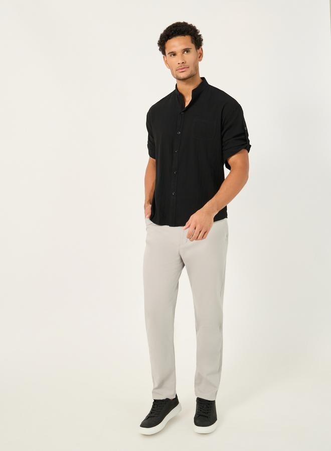 Styli Solid Mandarin Collar Regular Fit Shirt - Image 3