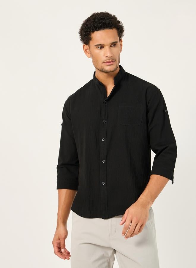 Styli Solid Mandarin Collar Regular Fit Shirt - Image 2