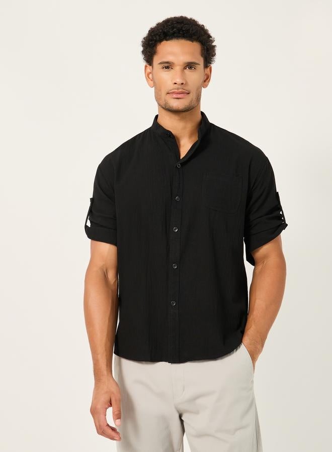 Styli Solid Mandarin Collar Regular Fit Shirt - Image 1