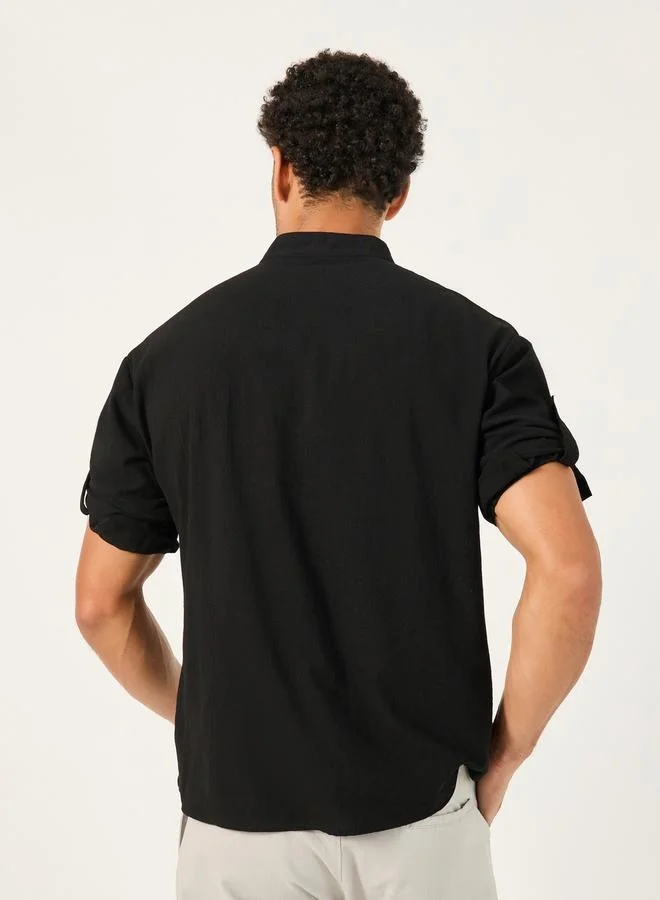 Styli Solid Mandarin Collar Regular Fit Shirt