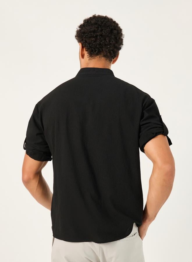 Styli Solid Mandarin Collar Regular Fit Shirt - Image 5