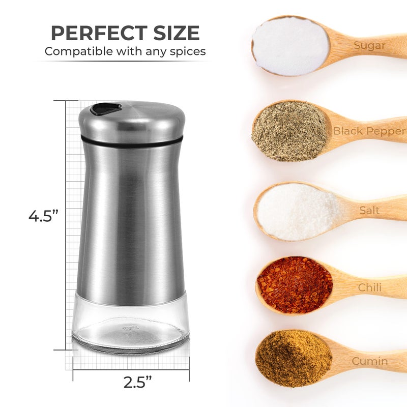 Kitchen & Go Pepper Shaker or Salt Shaker with Adjustable Pour Holes - Elegant Stainless Steel Spice Dispenser - Perfect for Himalayan, Table Salt, White and Black Pepper (Pepper Shaker) - Image 5