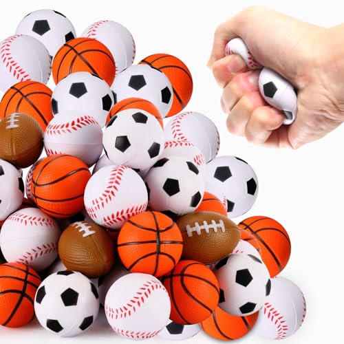 WELLVO Sports Party Favors 24 Pack 16 inch Sports Stress Relief Toys Goodie Bags Stuffers Mini Foam Fidget Toys for Stress Anxiety Relief Classroom Prizes Kids Return Gifts Birthday Party Favors - Image 1