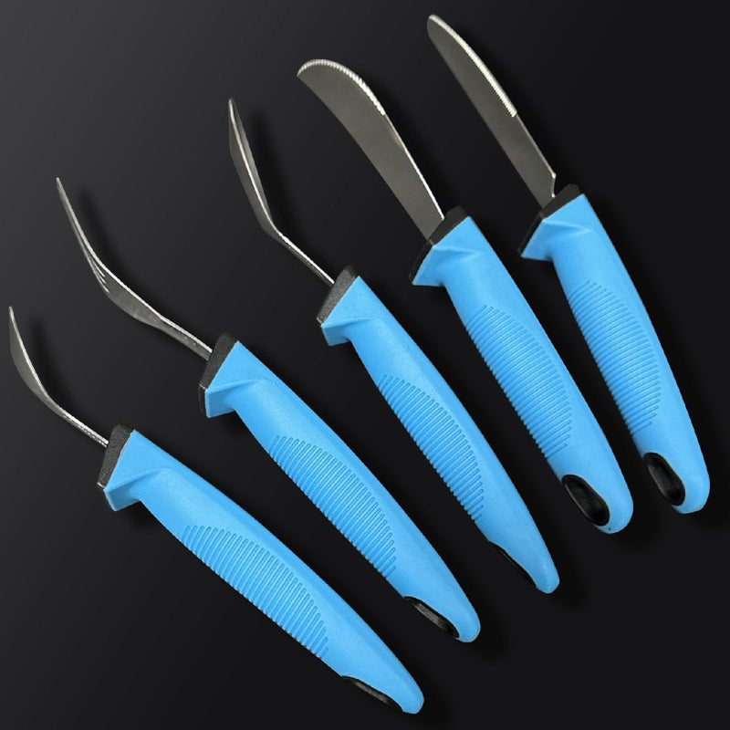5 Pcs Adaptive Cutlery Set Blue Anti Shake Adaptive Utensils With Nonslip Wide Handle Stainless Steel Flatware For Elderly Includes Fork Spoon Cutter For Arthritis - Image 3