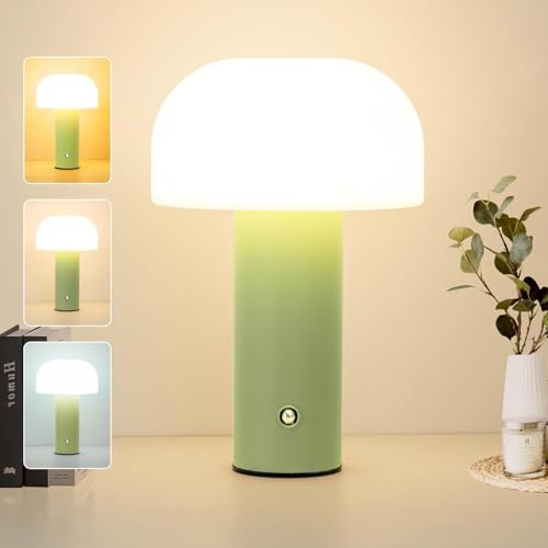 XERGY Plastic Cute Mushroom Shape Table LED Lamp, Touch Control, USB Type C Rechargeable, 1200 mAh Battery, 3 Color Modes, Dimmable for Bedroom, Office, Study Room, Living Room, White - Image 1