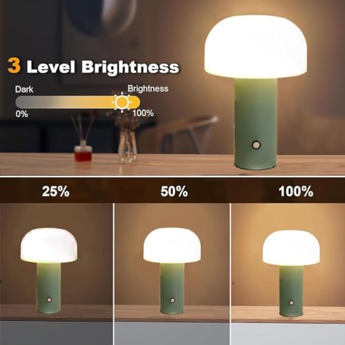 XERGY Plastic Cute Mushroom Shape Table LED Lamp, Touch Control, USB Type C Rechargeable, 1200 mAh Battery, 3 Color Modes, Dimmable for Bedroom, Office, Study Room, Living Room, White - Image 2