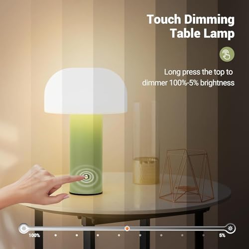 XERGY Plastic Cute Mushroom Shape Table LED Lamp, Touch Control, USB Type C Rechargeable, 1200 mAh Battery, 3 Color Modes, Dimmable for Bedroom, Office, Study Room, Living Room, White - Image 3