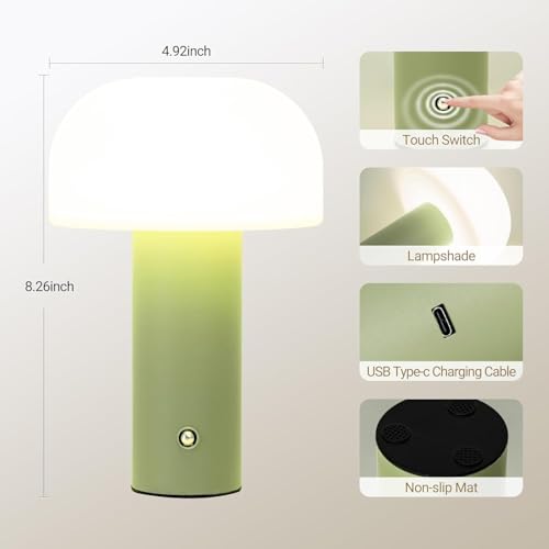 XERGY Plastic Cute Mushroom Shape Table LED Lamp, Touch Control, USB Type C Rechargeable, 1200 mAh Battery, 3 Color Modes, Dimmable for Bedroom, Office, Study Room, Living Room, White - Image 5