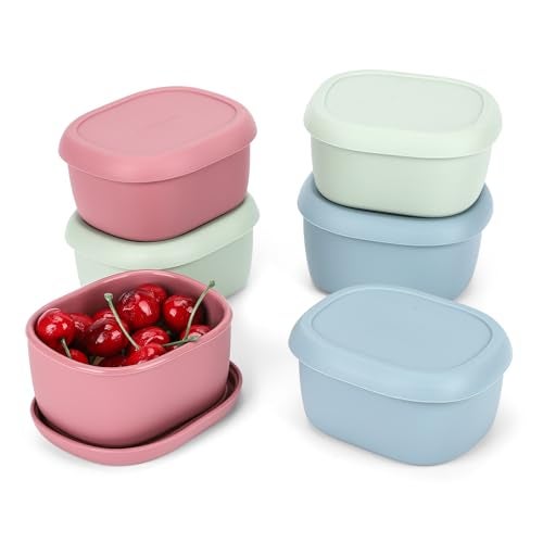 AOEDEO 6 pcs 10 oz Silicone Snack Containers for Kids Small Food Containers with Lids, Fruit Containers for Lunch, Stackable Lunch Containers for Kids, Daycare, School and Travel - Image 1