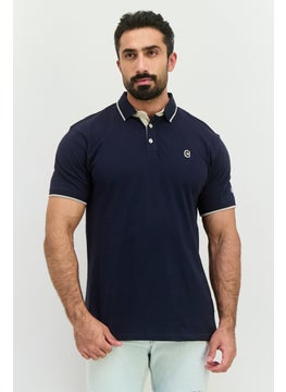 CROSSHATCH Men Regular Fit Brand Logo Short Sleeves Polo, Navy  - Image 1