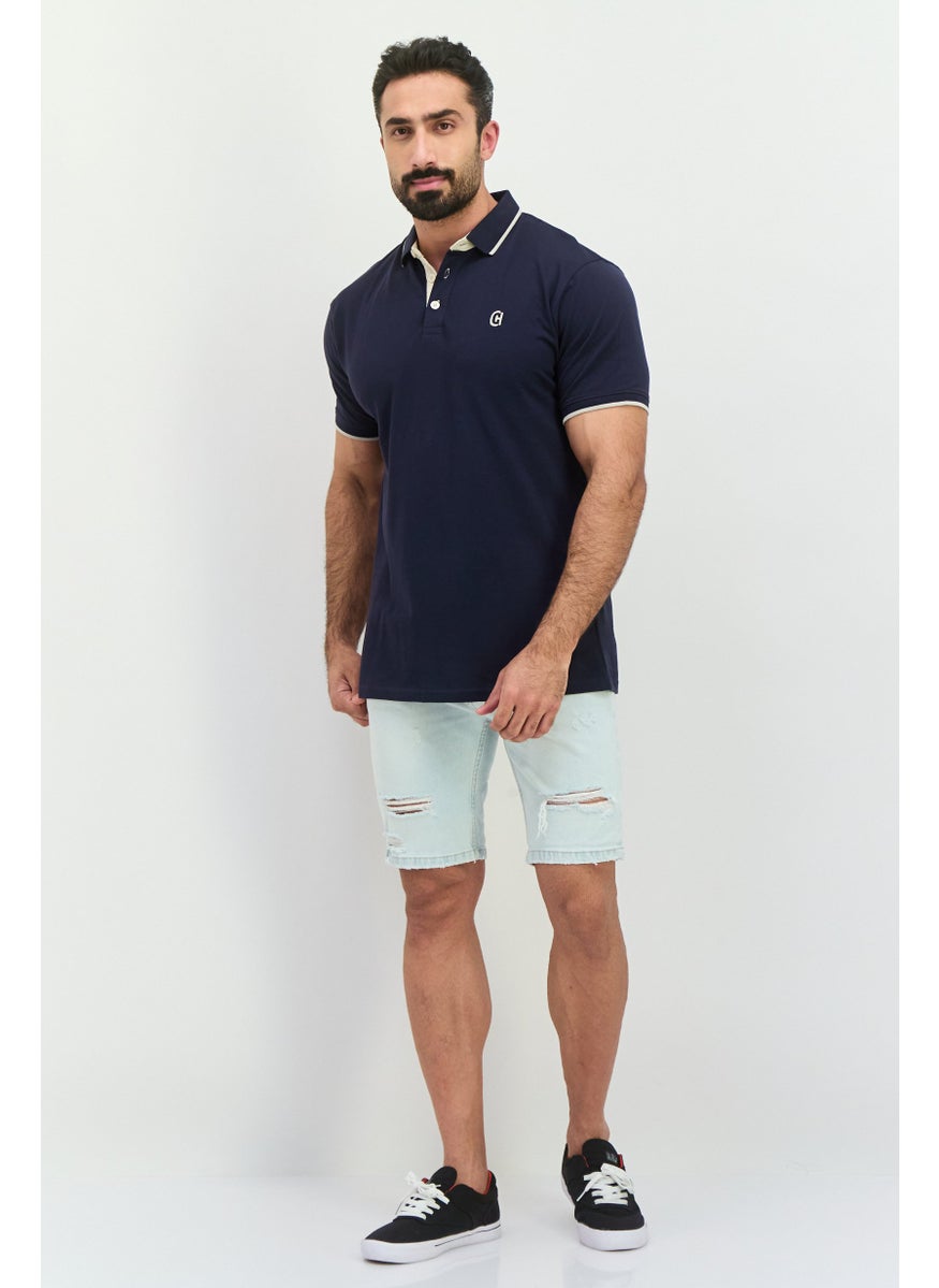 CROSSHATCH Men Regular Fit Brand Logo Short Sleeves Polo, Navy  - Image 4